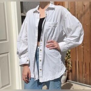 Free People We The Free Happy Hour Poplin White Oversized Button Down.